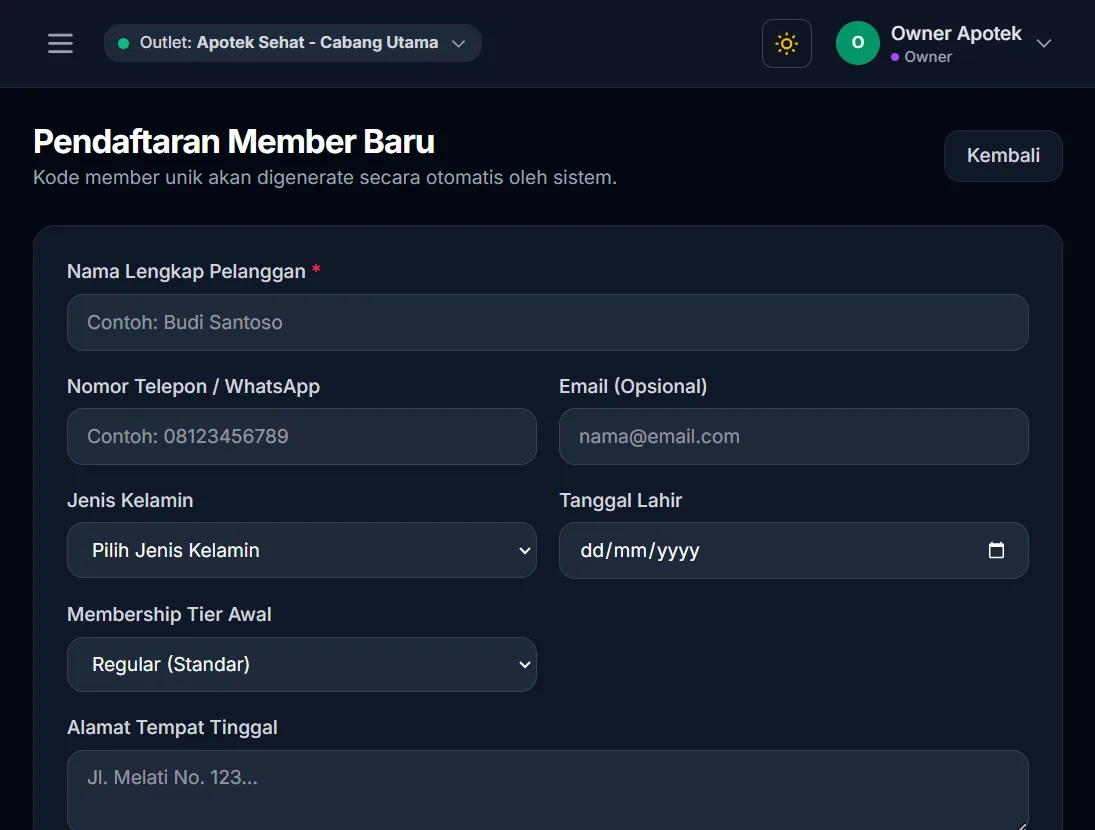 Formulir pendaftaran member