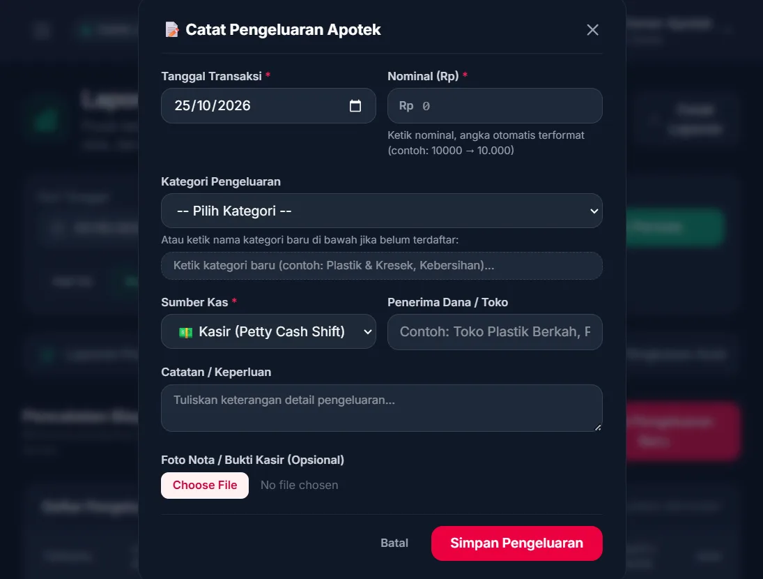 Formulir catat pengeluaran