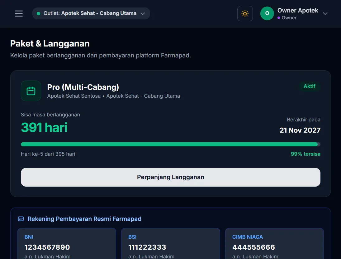Halaman langganan dan billing