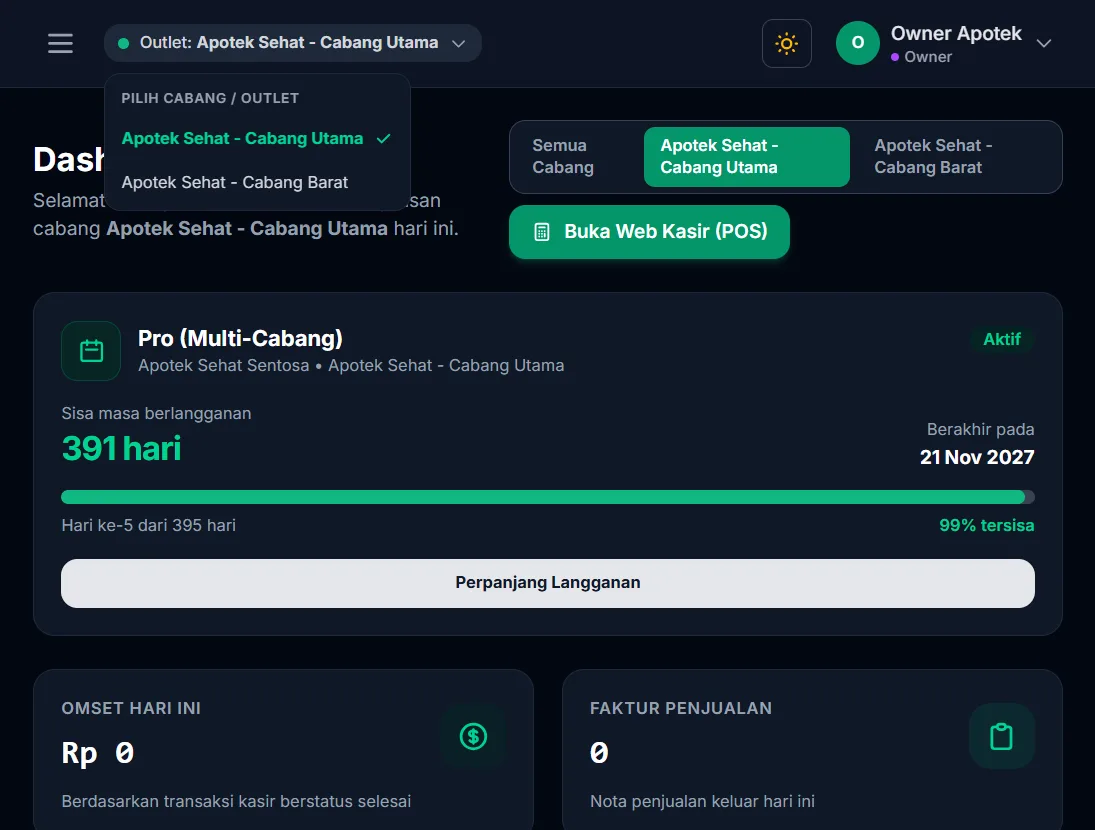 Memilih outlet aktif