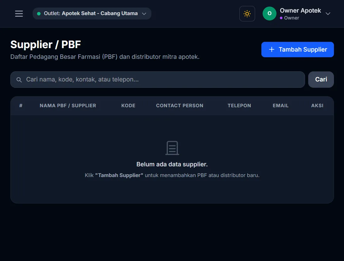 Daftar supplier dan PBF